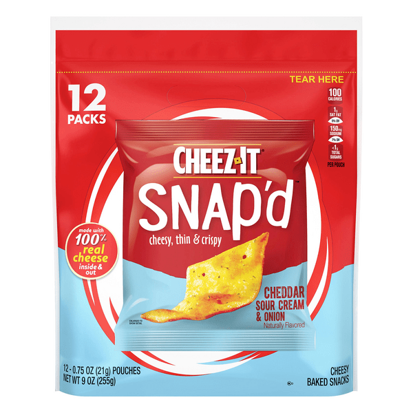 Save on CheezIt Snap'd Baked Snack Crackers Cheddar Sour Cream & Onion