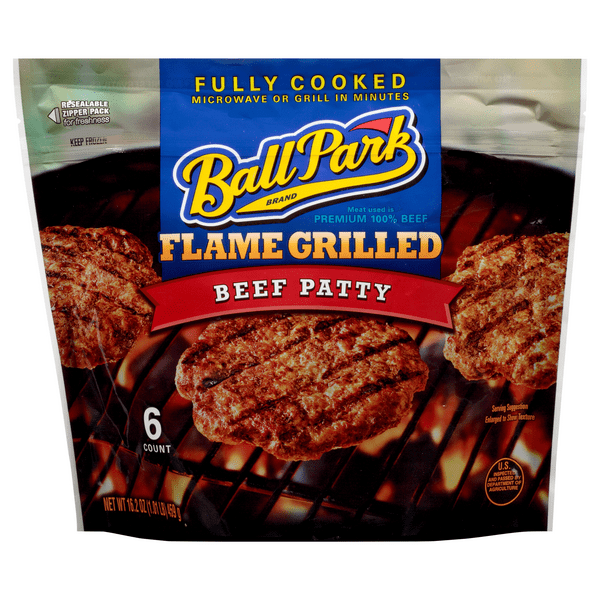 Save on Ball Park Flame Grilled Beef Patty Fully Cooked 6 ct Frozen