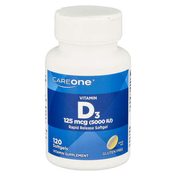 Save on CareOne Vitamin D3 125 mcg 5000 IU Rapid Release Softgels