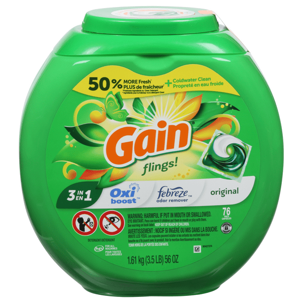 Save on Gain Flings! 3in1 Laundry Detergent Packs Original Scent Order Online Delivery MARTIN'S
