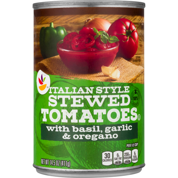 Save on Our Brand Italian Style Stewed Tomatoes with Basil Garlic