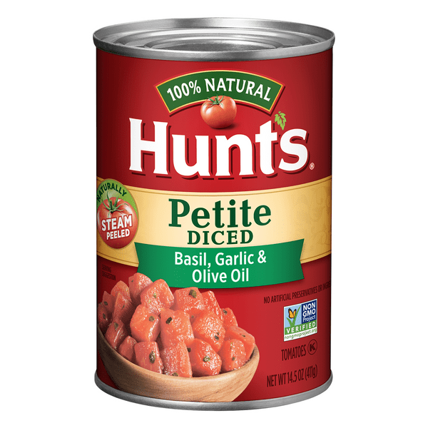 Save on Hunt's Tomatoes Petite Diced with Garlic & Extra Virgin Olive