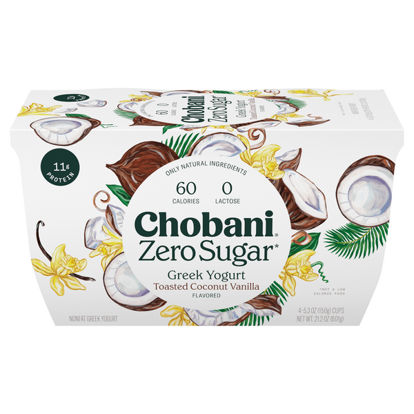 Save on Chobani Greek Yogurt Toasted Coconut Vanilla Zero Sugar 4 ct