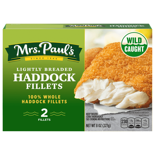 Save on Mrs. Paul's Lightly Breaded Haddock Fillets 2 ct Frozen Order
