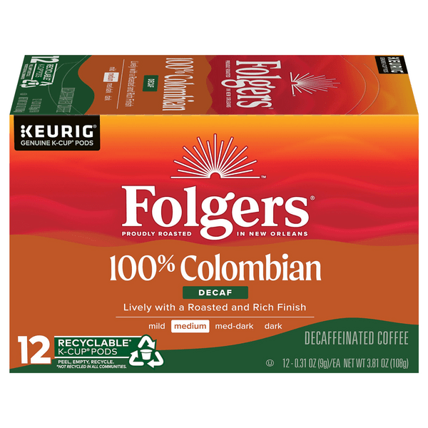 Save on Folgers 100 Colombian Medium Roast Coffee Decaf KCups Order