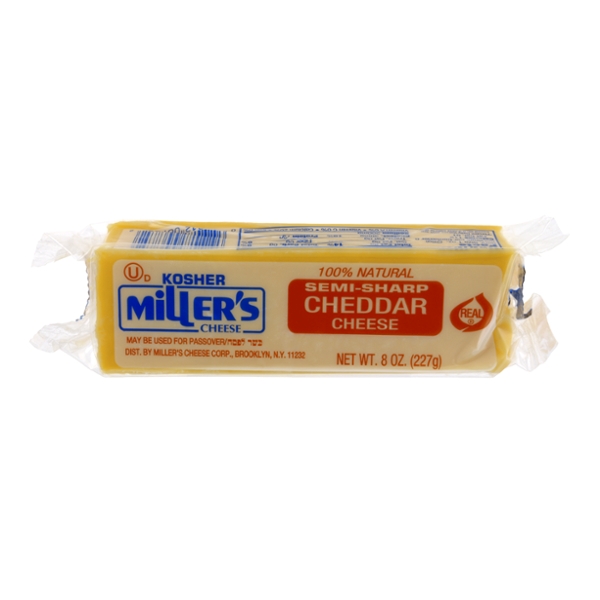 Save on Miller's Cheddar Cheese SemiSharp Kosher 100 Natural Chunk