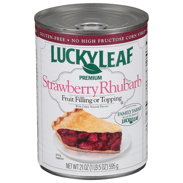 Save on Lucky Leaf Premium Pie Filling or Topping Strawberry Rhubarb