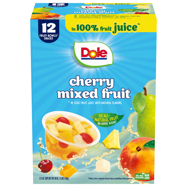 Save on Dole Fruit Cups Mixed Fruit Cherry in 100 Juice 12 ct Order