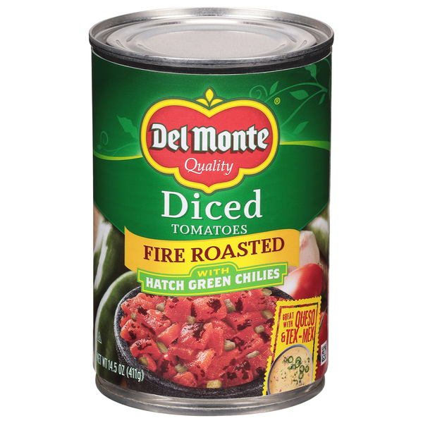 Save on Del Monte Fire Roasted Diced Tomatoes with Hatch Green Chilies