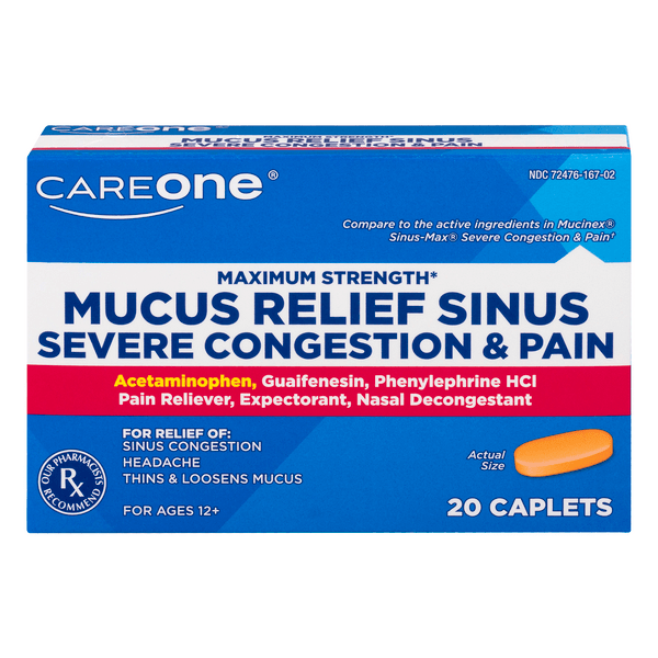 Save on CareOne Sinus & Mucus Relief Caplets Maximum Strength Order