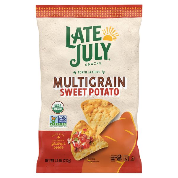 Save on Late July Snacks Multigrain Tortilla Chips Sweet Potato Gluten