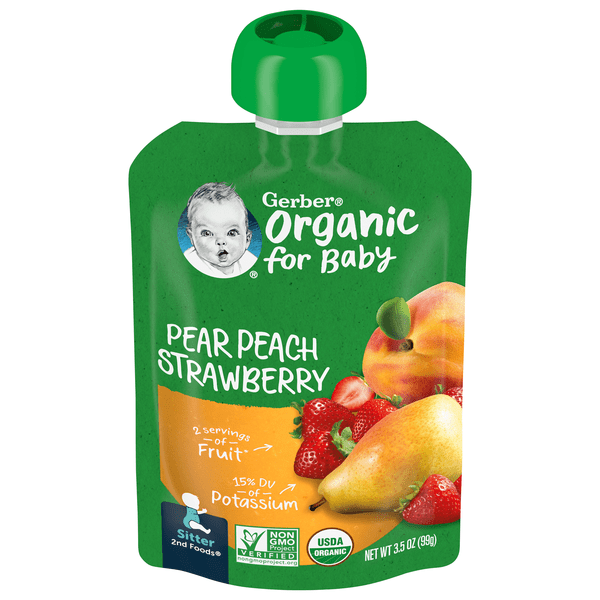 Save on Gerber Organic Stage 2 Baby Food Pear Peach & Strawberry Order