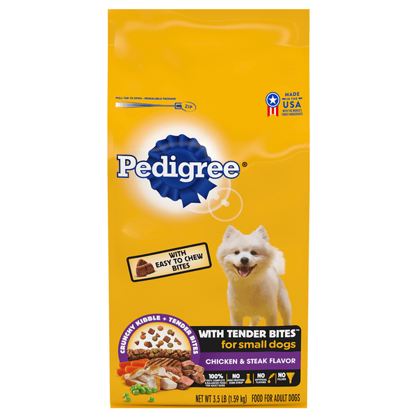 Save on Pedigree with Tender Bites Small Dog Chicken & Steak Flavor