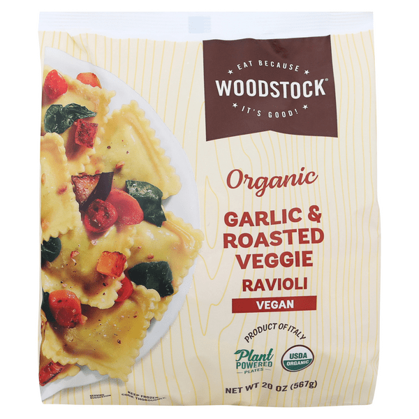Save on Woodstock Ravioli Pasta Garlic & Roasted Veggie Organic Frozen