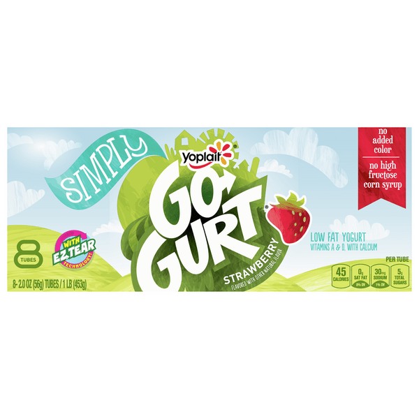 Save on Yoplait GoGURT Simply Yogurt Tubes Strawberry Low Fat 8 ct Order Online Delivery
