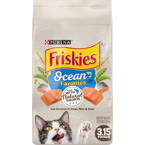 Save on Friskies Ocean Favorites Dry Cat Food with Salmon Brown Rice