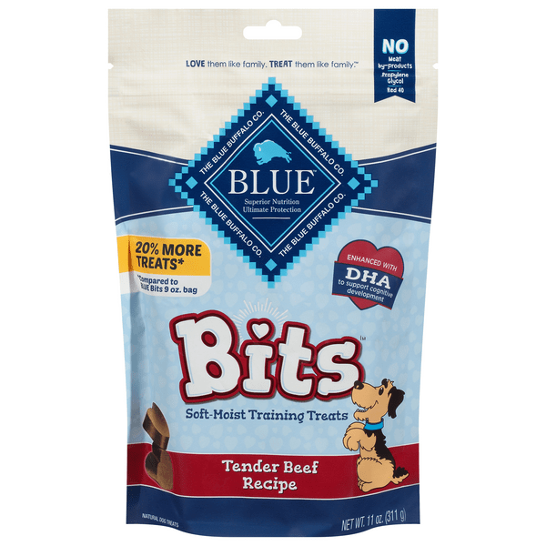Save on BLUE Bits Soft Moist Training Dog Treats Tender Beef Recipe