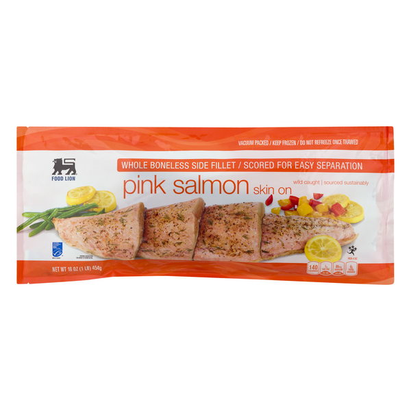 Save on Food Lion Pink Salmon Skin On Whole Boneless Side Fillet Order
