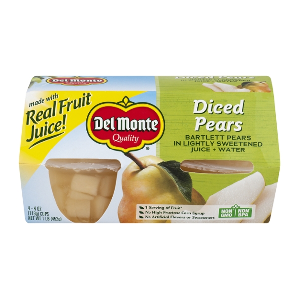Save on Del Monte Fruit Cups Pears Diced in Lighty Sweetened Juice + Water 4 ct Order Online
