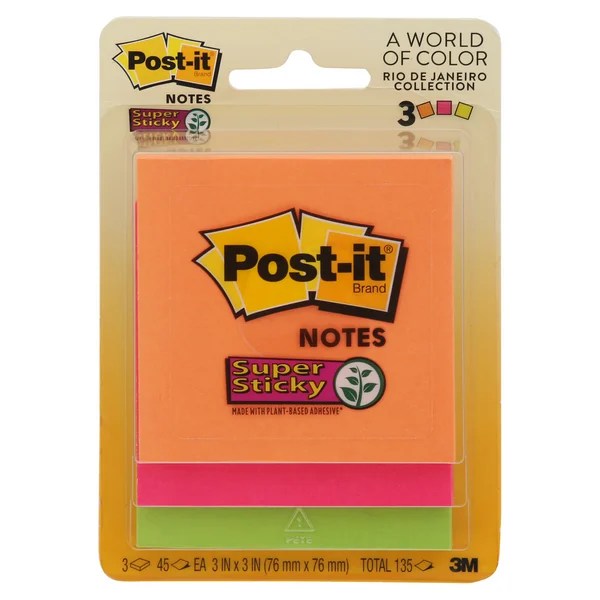 Save on 3M Postit Super Sticky Notes Assorted Colors 3 X 3 Inch 45