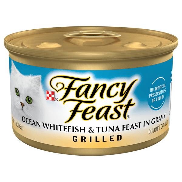 Save on Fancy Feast Grilled Ocean Whitefish & Tuna Feast in Gravy Wet