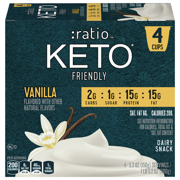 Save on ratio KETO Friendly Vanilla Dairy Yogurt Snack Cup 4 ct
