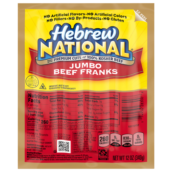 Save on Hebrew National Kosher Beef Franks Jumbo 4 ct Order Online Delivery Stop & Shop