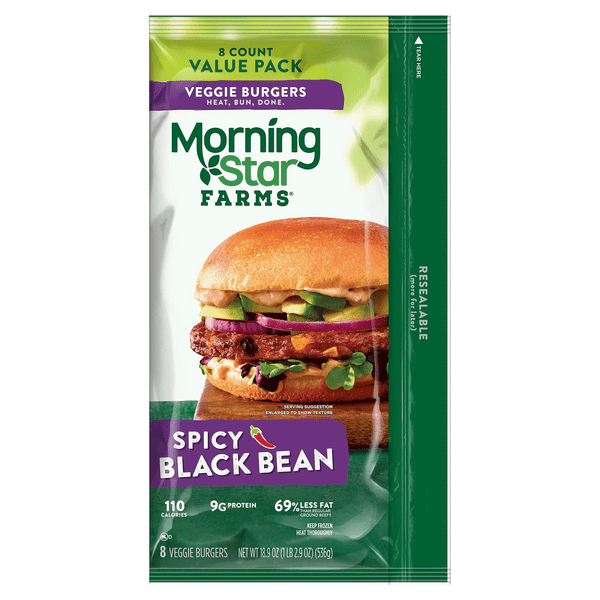 Save on MorningStar Farms Veggie Burgers Spicy Black Bean Plant Protein