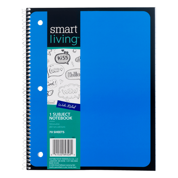 Save on Smart Living Notebook 1 Subject Wide Ruled 10.5 X 8 Inch 70 Sheets Order Online