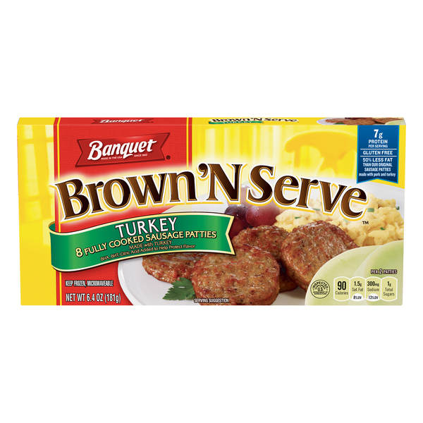 Save on Banquet Brown 'N Serve Turkey Sausage Patties 8 ct Frozen