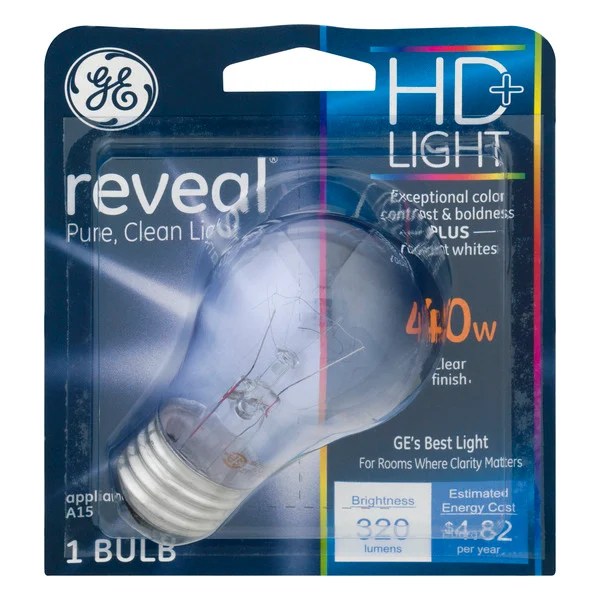 Save on GE Reveal HD+ Light Appliance Light Bulb Clear 40W Order Online