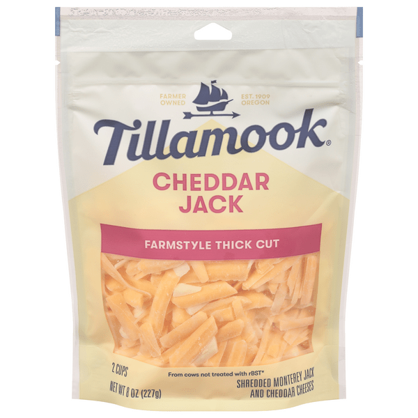 Save on Tillamook Cheddar Jack Cheese Farmstyle Thick Cut Shredded