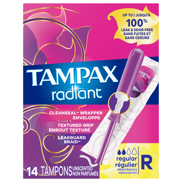 Save on Tampax Radiant Tampons Regular Unscented Order Online Delivery