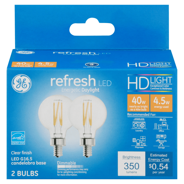 Save on GE Refresh LED Energetic Daylight Candelabra Clear Dimmable 40w