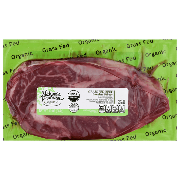 Save on Nature's Promise Organic Beef Rib Eye Steak Grassfed Fresh