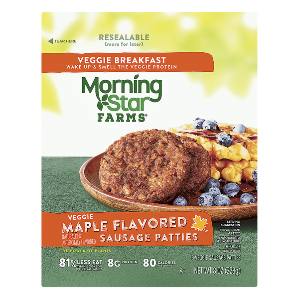 Save on MorningStar Farms Breakfast Veggie Sausage Patties Maple