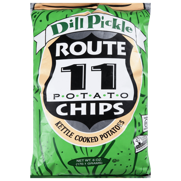 Save on Route 11 KettleCooked Potato Chips Dill Pickle Wheat & Gluten