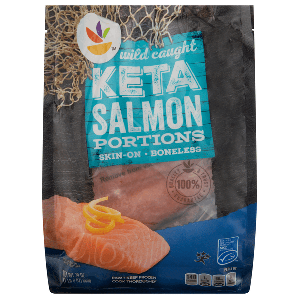 Save on Our Brand Wild Caught SkinOn Boneless Raw Keta Salmon Portions