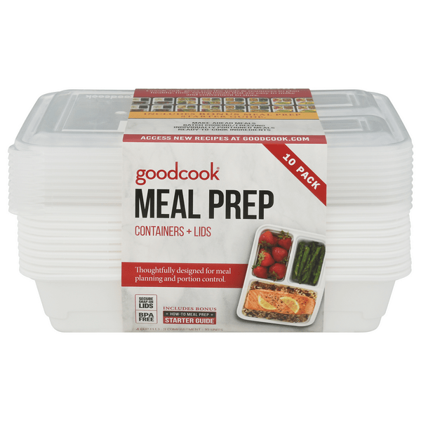 Save on Good Cook Meal Prep Containers + Lids 3 Compartments Order