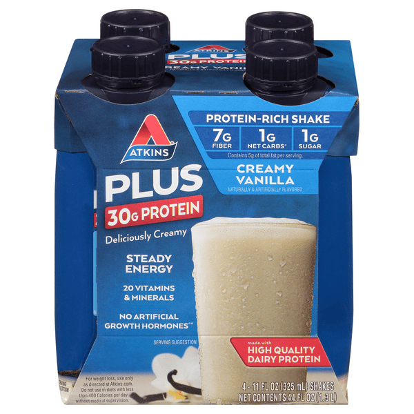 Save on Atkins Plus Protein & Fiber Shake Creamy Vanilla Low Carb 4
