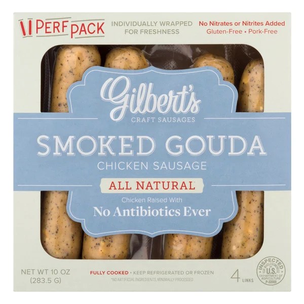 Save on Gilbert's Sausage Smoked Gouda Chicken Gluten Free Pork Free