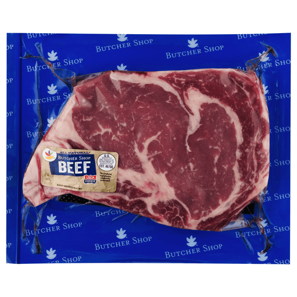 Save on Butcher's Cut Choice Beef Rib Eye Steak BoneIn Vacuum Sealed