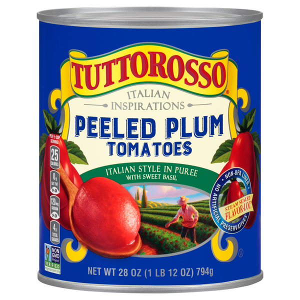 Save on Tuttorosso Tomatoes Plum Peeled Italian Style in Puree with Sweet Basil Order Online