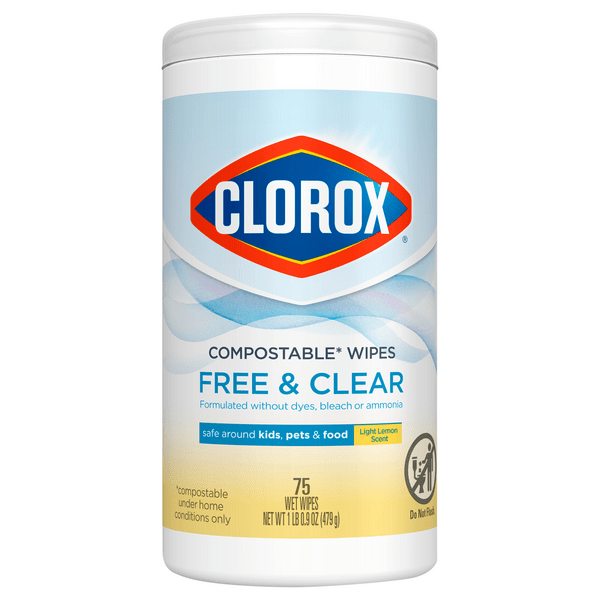 Save on Clorox Free & Clear Compostable Lightly Lemon Cleaning Wipes