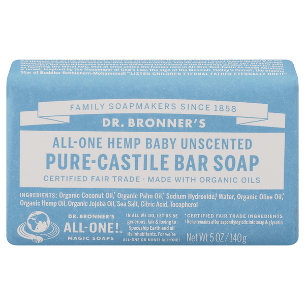 Save on Dr. Bronner's Pure Castile Soap Bar All1 Hemp Unscented Baby