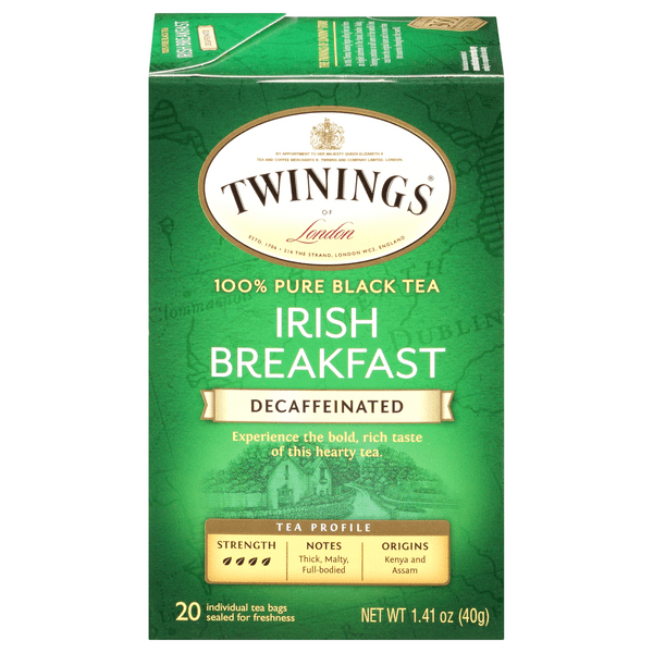 Save on Twinings of London Irish Breakfast Black Tea Bags Decaffeinated
