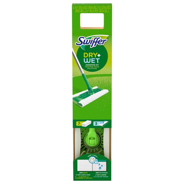 Save on Swiffer Sweeper Dry + Wet Kit (1 Sweeper, 7 Dry Cloths, 3 Wet