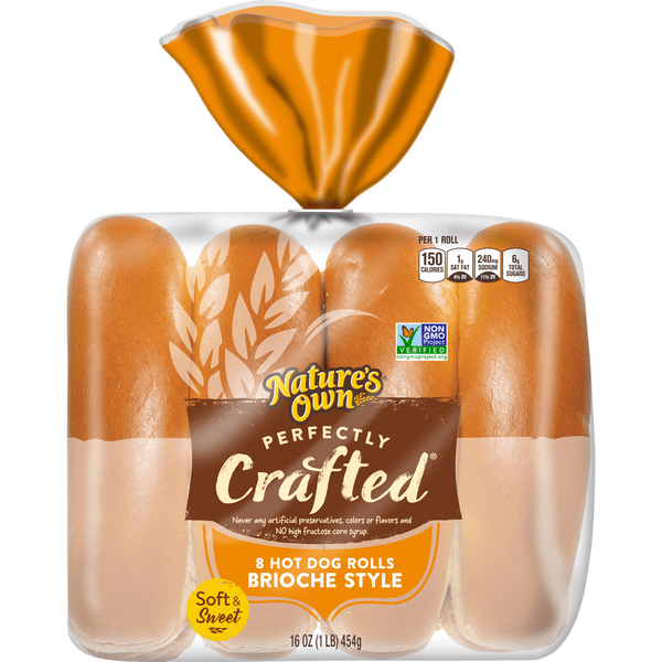 Save on Nature's Own Perfectly Crafted Hot Dog Rolls Brioche Style 8