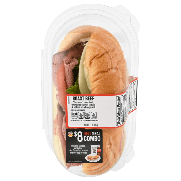 Save on Our Brand Deli Sandwich Roast Beef & Provolone Cheese (Half