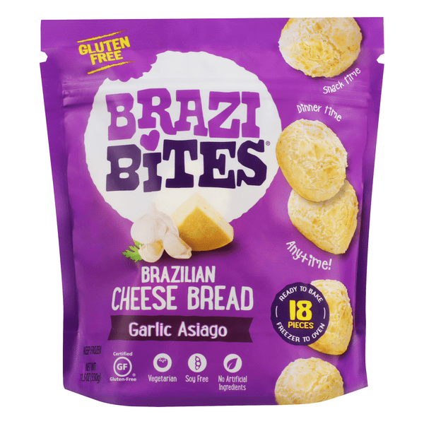 Save on Brazi Bites Cheese Bread Garlic Asiago Gluten Soy & Sugar Free